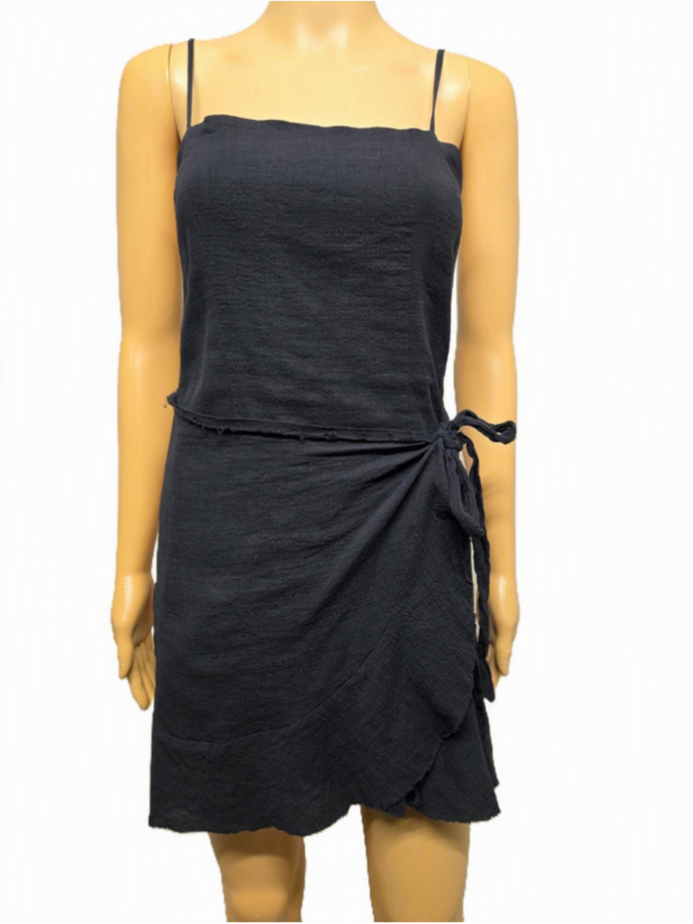 Princess Polly Size 10 Black Wrap Mini Dress Raw Edge Ruffle Hem Date Night - Picture 2 of 10